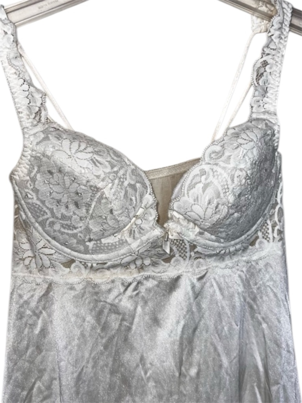 Vintage Olga Cream Lacey Padded Satin Sexy Chemise Nightgown Size 34 - Small